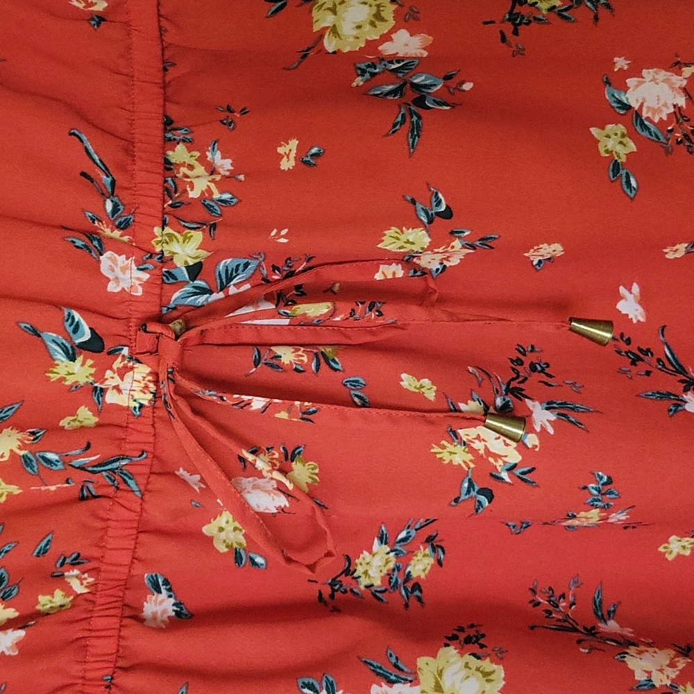 Women's Medium Quarter sleeve Dress. Orange with floral print design. - Picture 7 of 14
